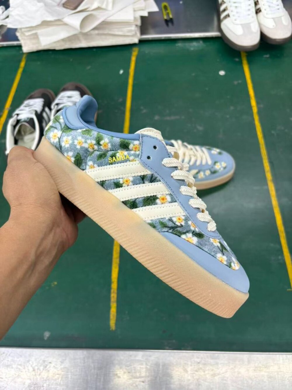 Adidas Samba Blue Floral Daisy Print Gum Sole Shoes